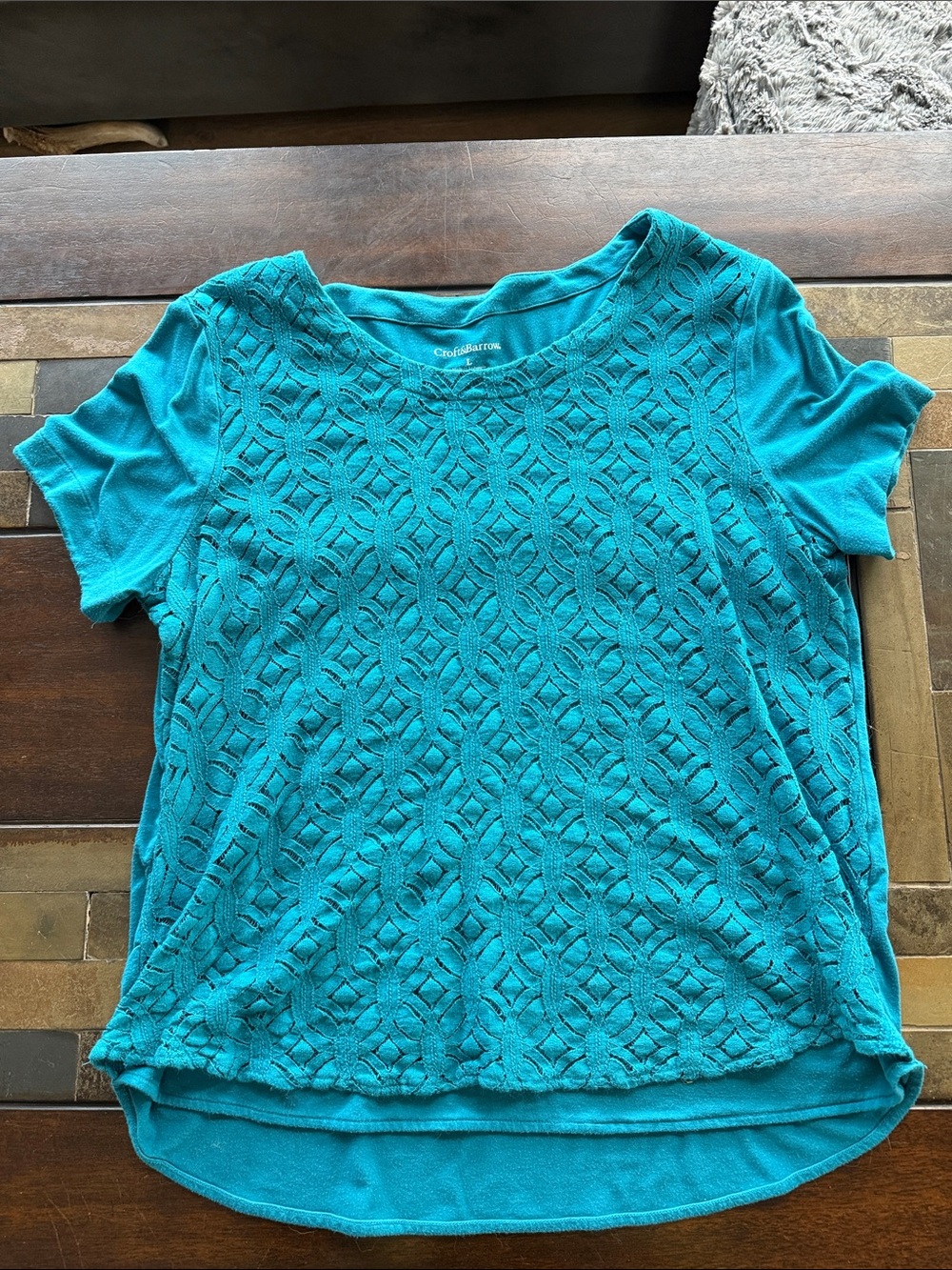 croft & barrow Teal Short-Sleeve Lace-Front Knit Top